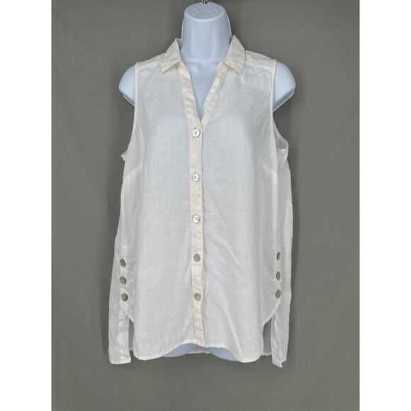 J Jill Top Womens Small Cream Linen Flowy Button Tunic Beach Lagenlook Boho - Picture 1 of 9